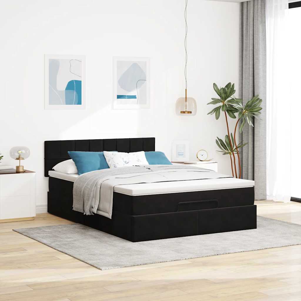Ottoman bed met matras en LED's 140x190cm fluweel zwart is nu te koop bij PeponiXL, paradijselijk wonen!