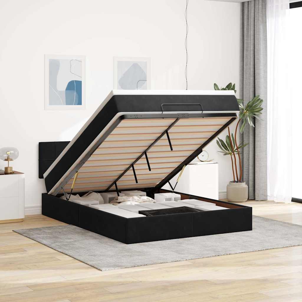 Ottoman bed met matras en LED's 140x190cm fluweel zwart is nu te koop bij PeponiXL, paradijselijk wonen!