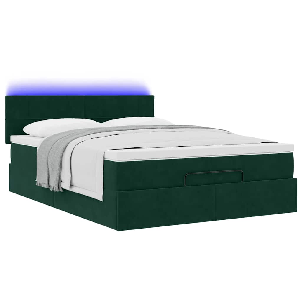 Ottoman bed met matras en LED's 140x190cm fluweel donkergroen is nu te koop bij PeponiXL, paradijselijk wonen!