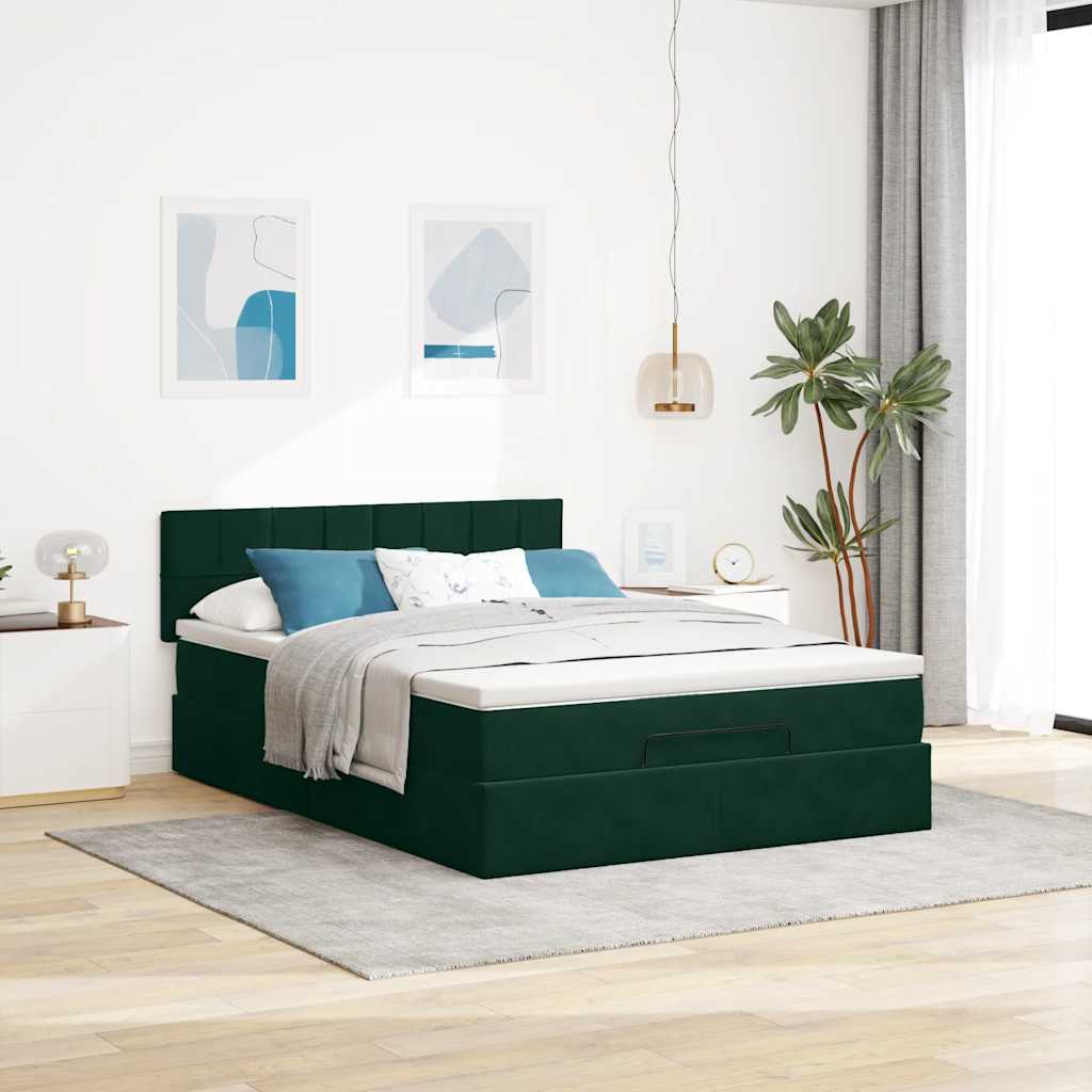Ottoman bed met matras en LED's 140x190cm fluweel donkergroen is nu te koop bij PeponiXL, paradijselijk wonen!