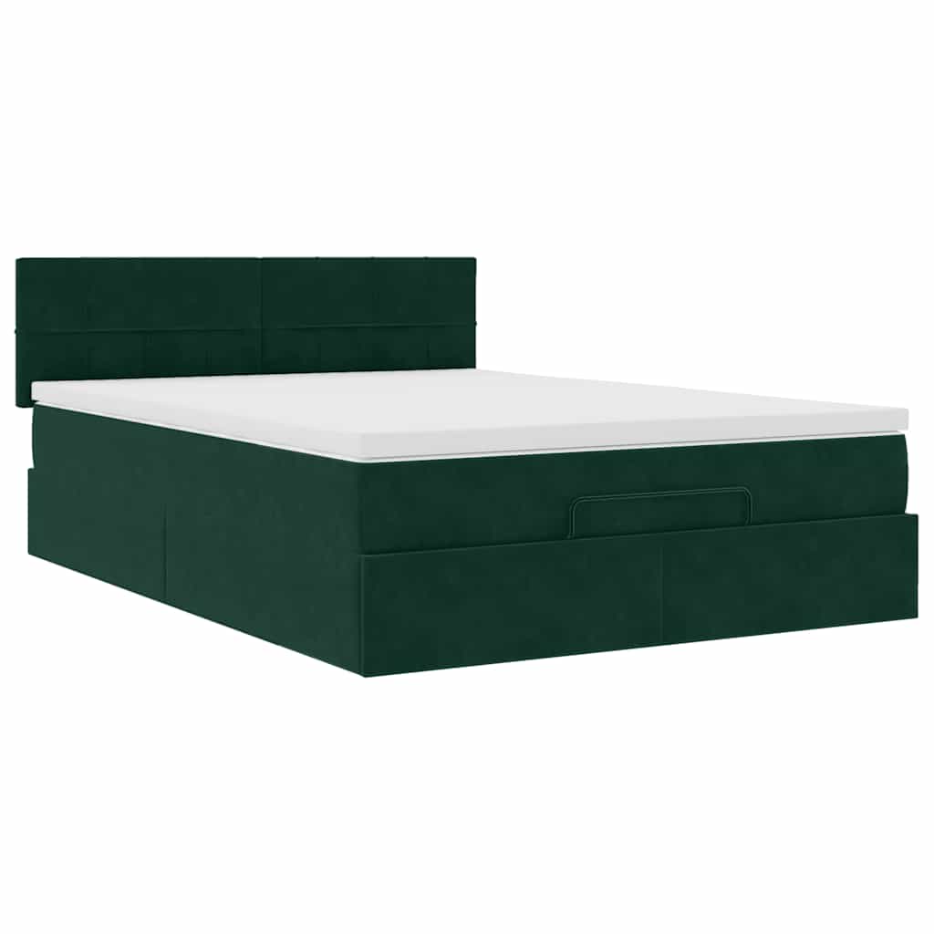 Ottoman bed met matras en LED's 140x190cm fluweel donkergroen is nu te koop bij PeponiXL, paradijselijk wonen!