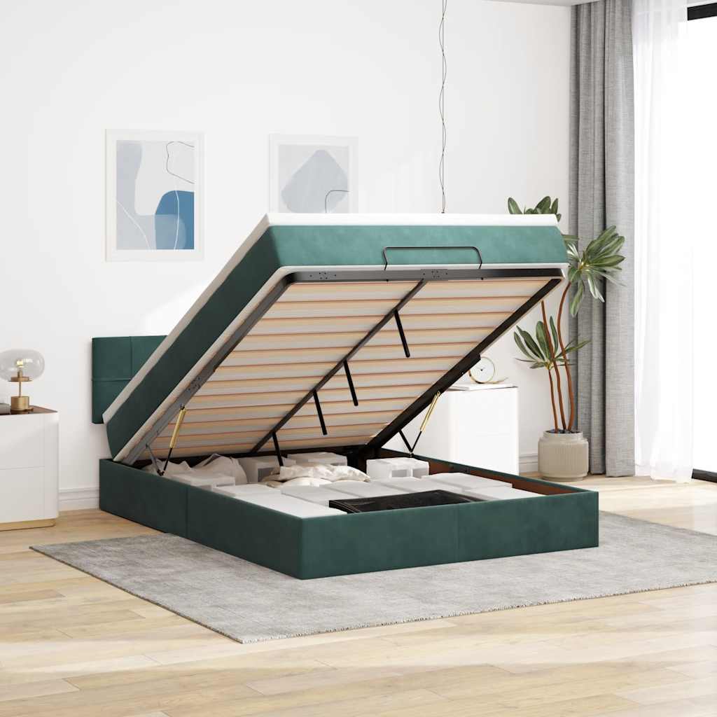 Ottoman bed met matras en LED's 140x190cm fluweel donkergroen is nu te koop bij PeponiXL, paradijselijk wonen!