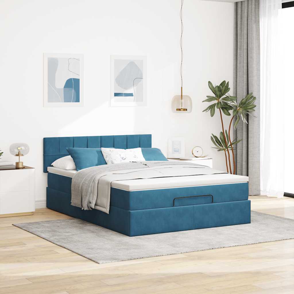 Ottoman bed met matras en LED's 140x190cm fluweel donkerblauw is nu te koop bij PeponiXL, paradijselijk wonen!