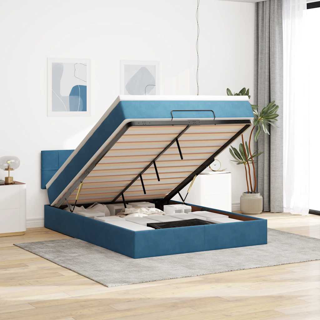 Ottoman bed met matras en LED's 140x190cm fluweel donkerblauw is nu te koop bij PeponiXL, paradijselijk wonen!