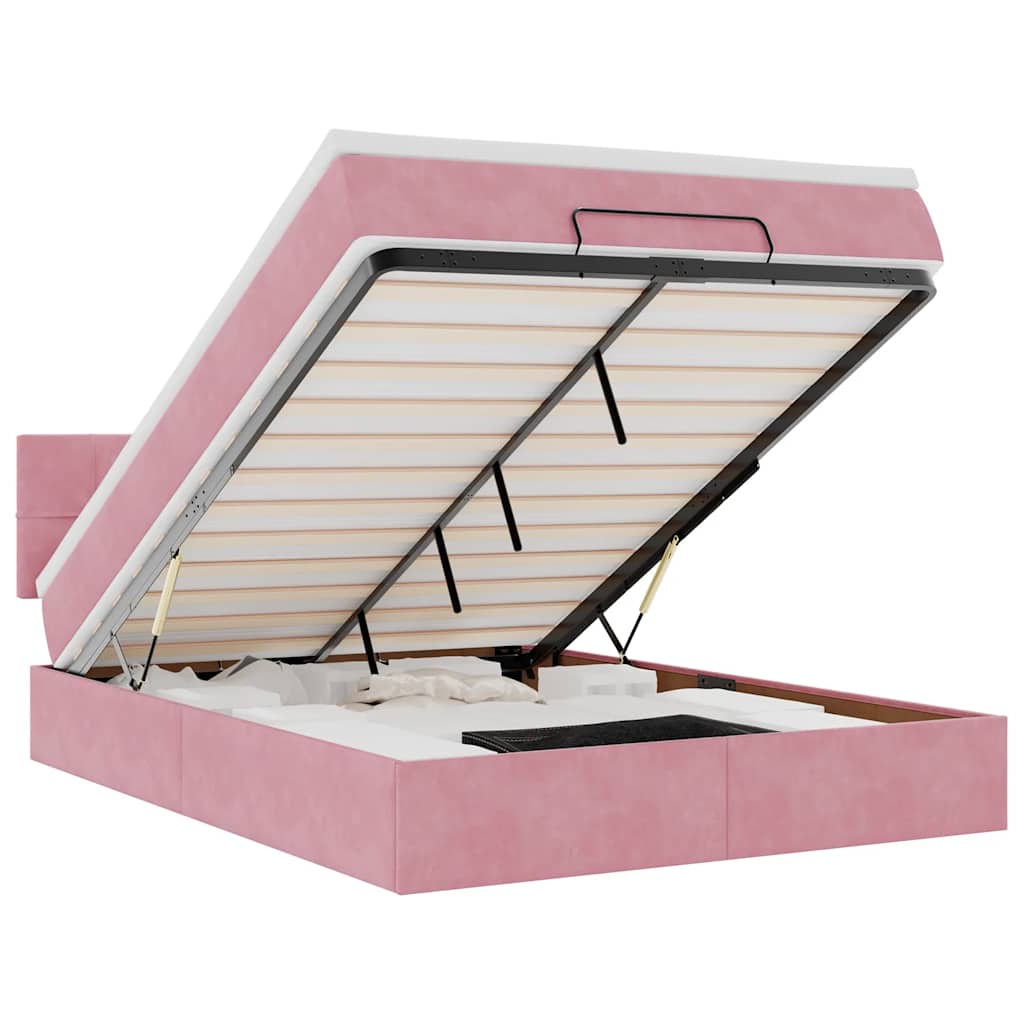 Ottoman bed met matras en LED's 140x190cm fluweel roze is nu te koop bij PeponiXL, paradijselijk wonen!