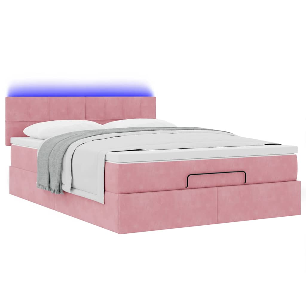 Ottoman bed met matras en LED's 140x190cm fluweel roze is nu te koop bij PeponiXL, paradijselijk wonen!