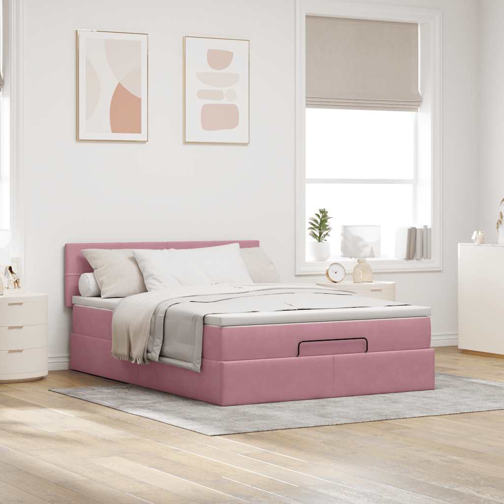 Ottoman bed met matras en LED's 140x190cm fluweel roze is nu te koop bij PeponiXL, paradijselijk wonen!