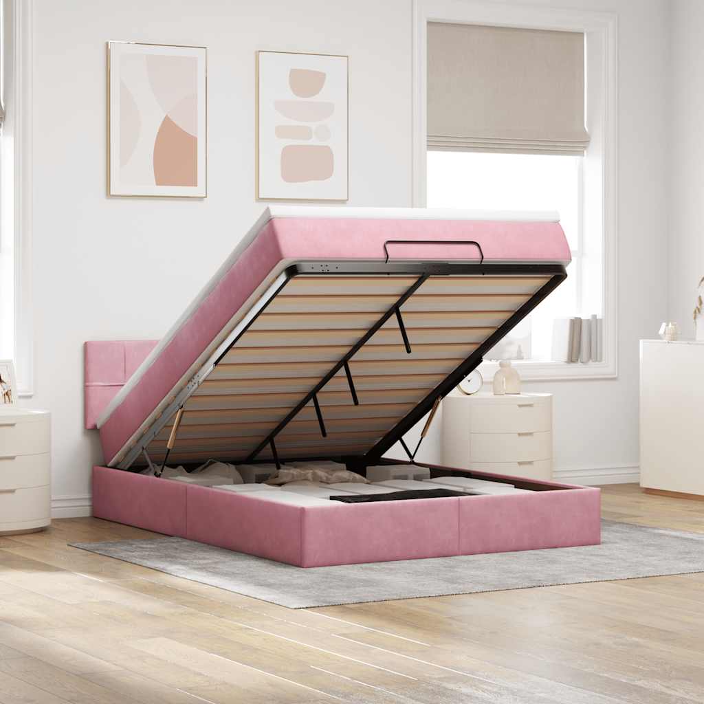 Ottoman bed met matras en LED's 140x200cm fluweel roze is nu te koop bij PeponiXL, paradijselijk wonen!