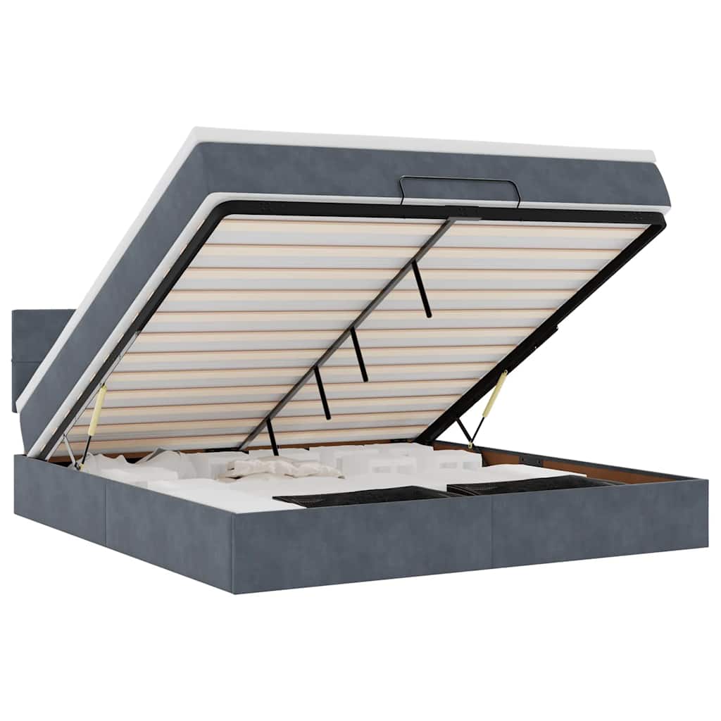 Ottoman bed met matras en LED's 160x200cm fluweel donkergrijs is nu te koop bij PeponiXL, paradijselijk wonen!
