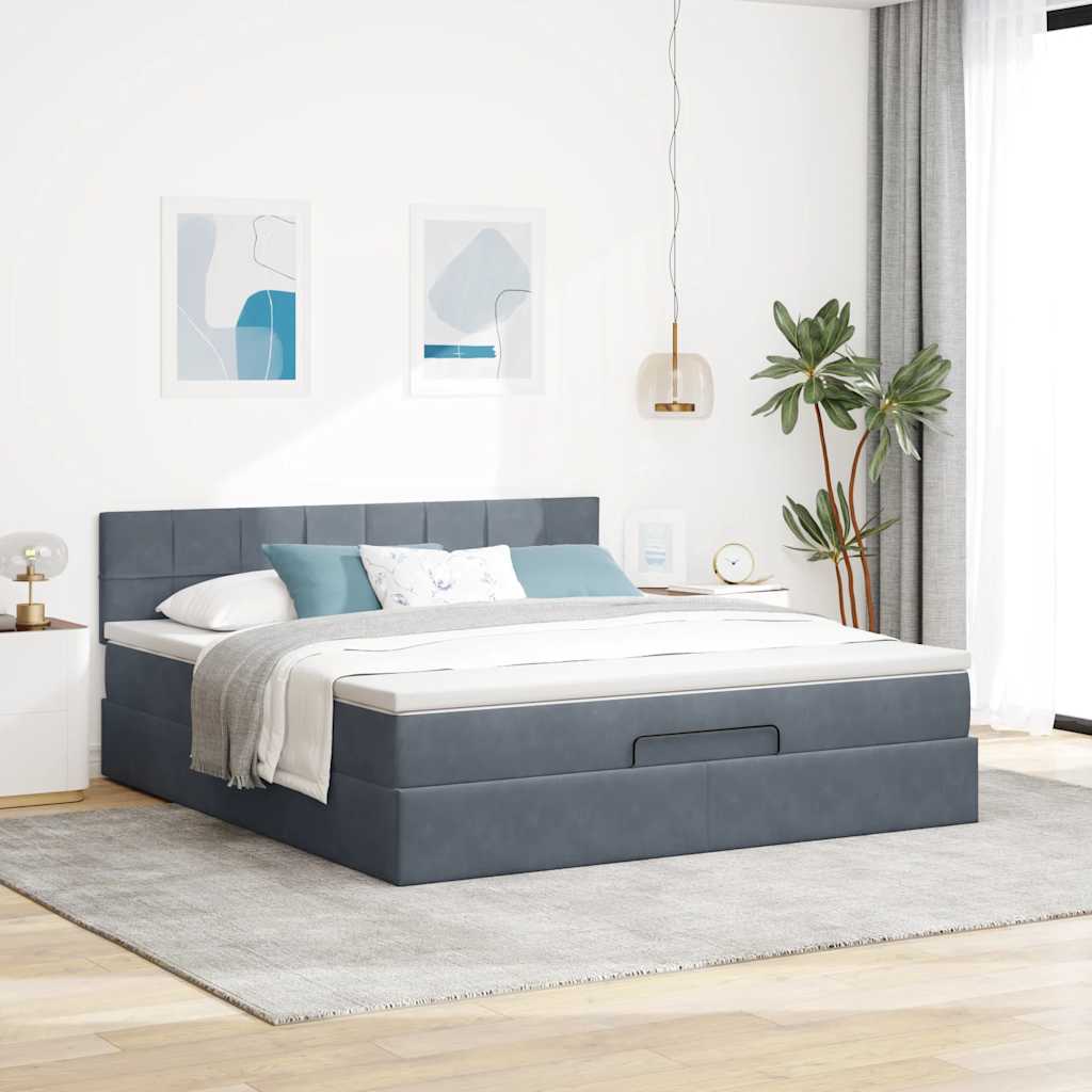 Ottoman bed met matras en LED's 160x200cm fluweel donkergrijs is nu te koop bij PeponiXL, paradijselijk wonen!