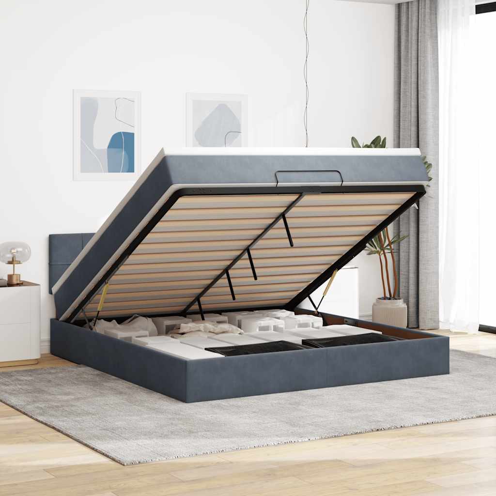 Ottoman bed met matras en LED's 160x200cm fluweel donkergrijs is nu te koop bij PeponiXL, paradijselijk wonen!