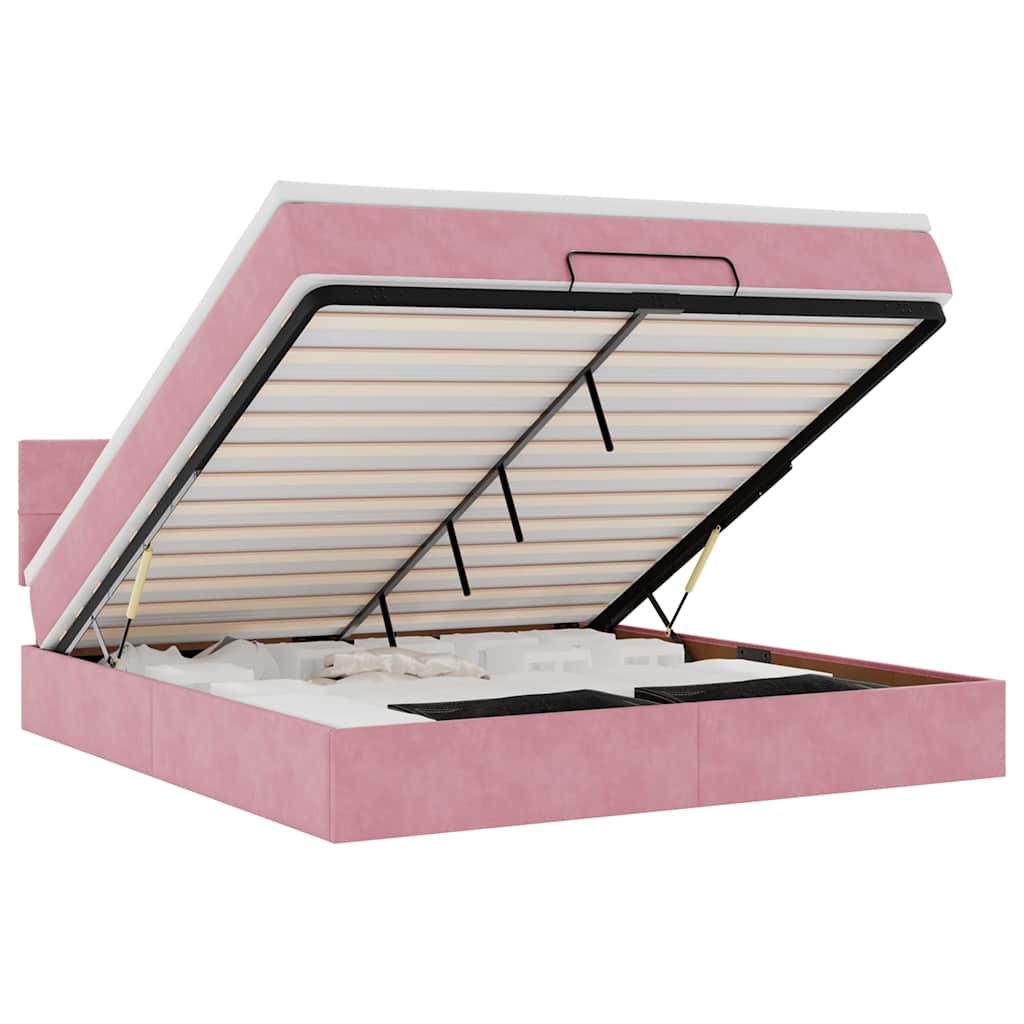 Ottoman bed met matras en LED's 160x200cm fluweel roze is nu te koop bij PeponiXL, paradijselijk wonen!