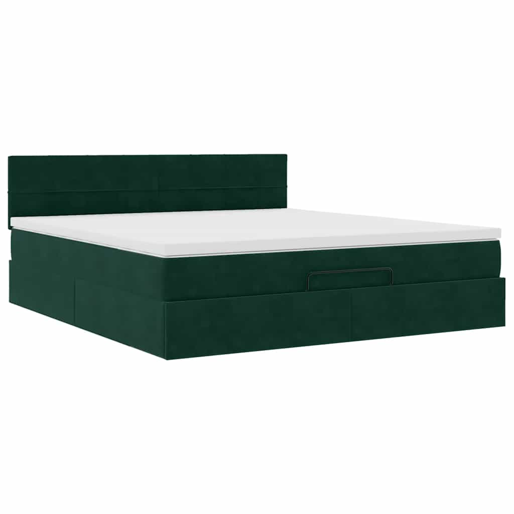 Ottoman bed met matras en LED's 180x200 cm fluweel donkergroen is nu te koop bij PeponiXL, paradijselijk wonen!