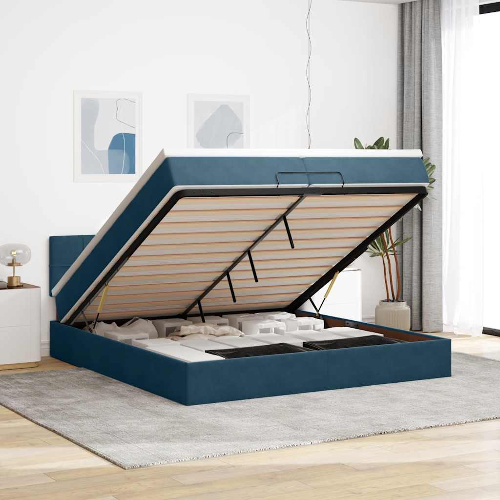 Bed poef met matrassen en leds 200x200 cm fluweel donkerblauw is nu te koop bij PeponiXL, paradijselijk wonen!