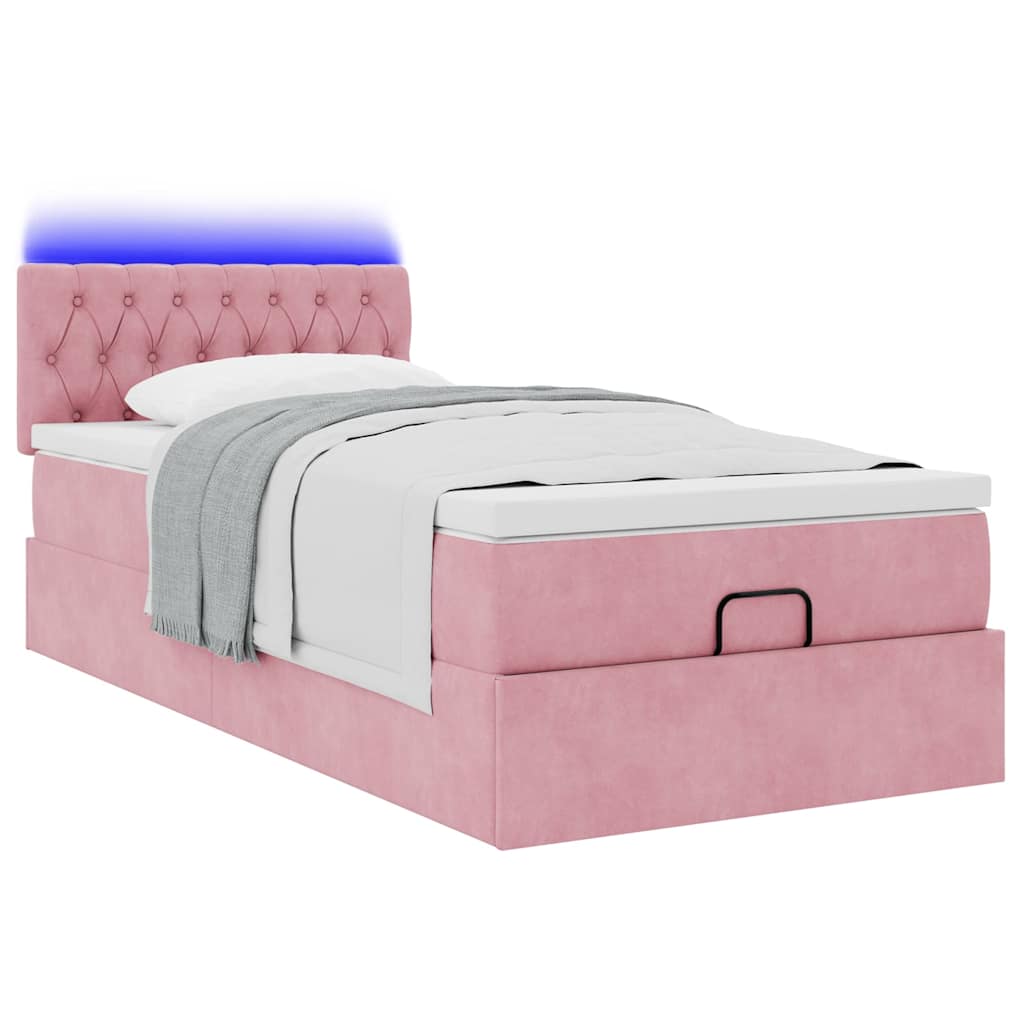 Bed poef met matras en LED's 80x200 cm fluweel roze is nu te koop bij PeponiXL, paradijselijk wonen!