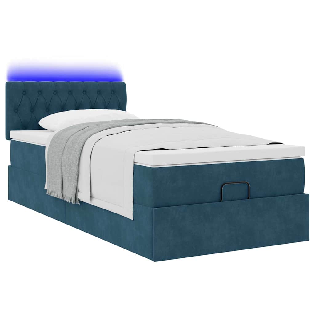 Ottoman bed met matras en LED's 90x190cm fluweel donkerblauw is nu te koop bij PeponiXL, paradijselijk wonen!