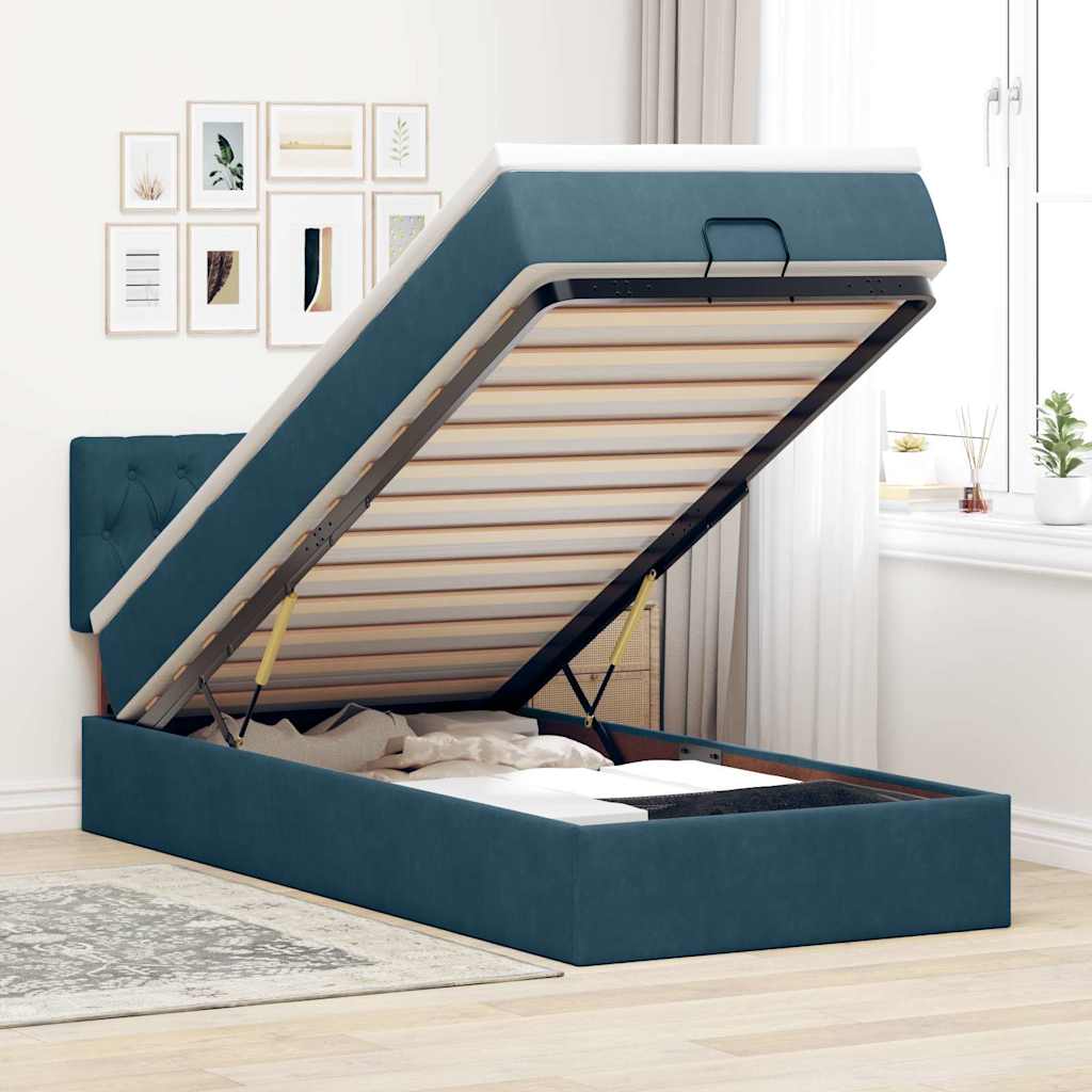Ottoman bed met matras en LED's 90x190cm fluweel donkerblauw is nu te koop bij PeponiXL, paradijselijk wonen!