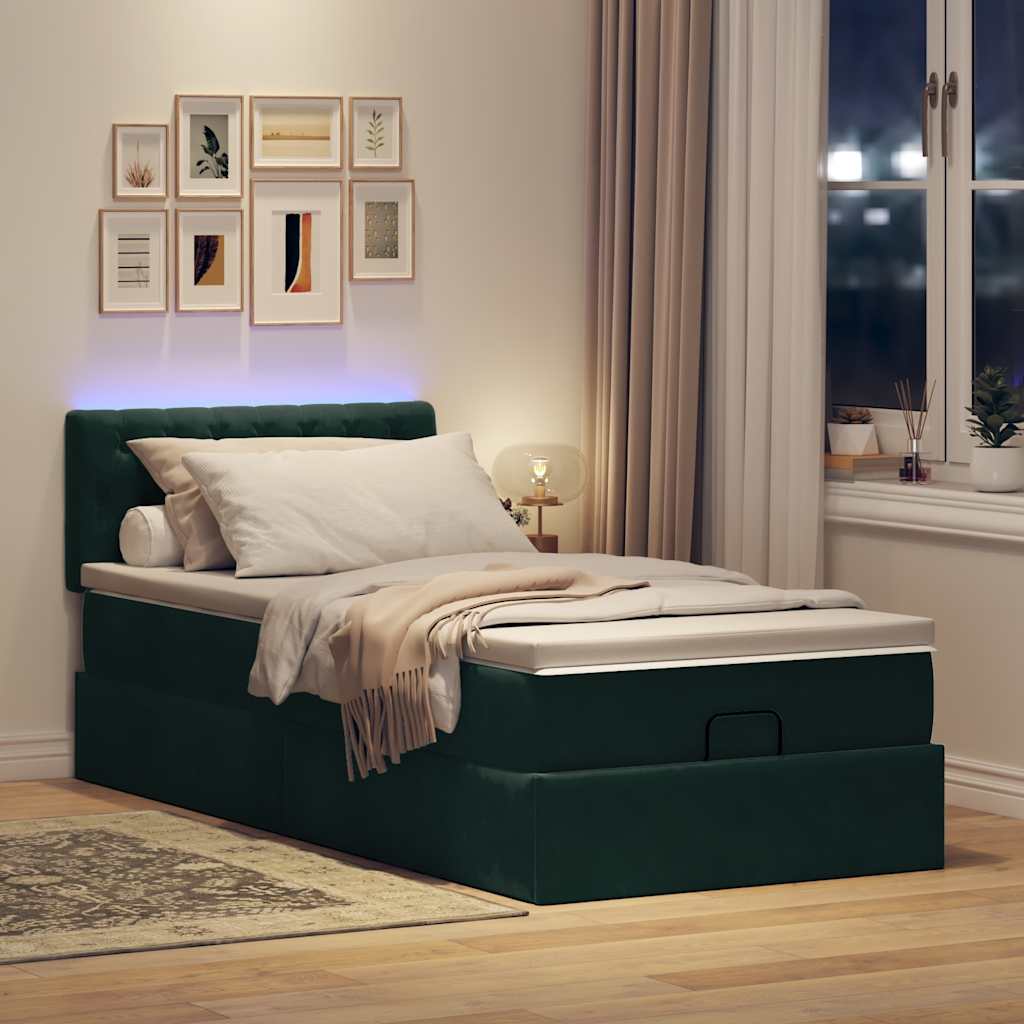 Bed poef met matras en LED's 90x200 cm fluweel donkergroen is nu te koop bij PeponiXL, paradijselijk wonen!