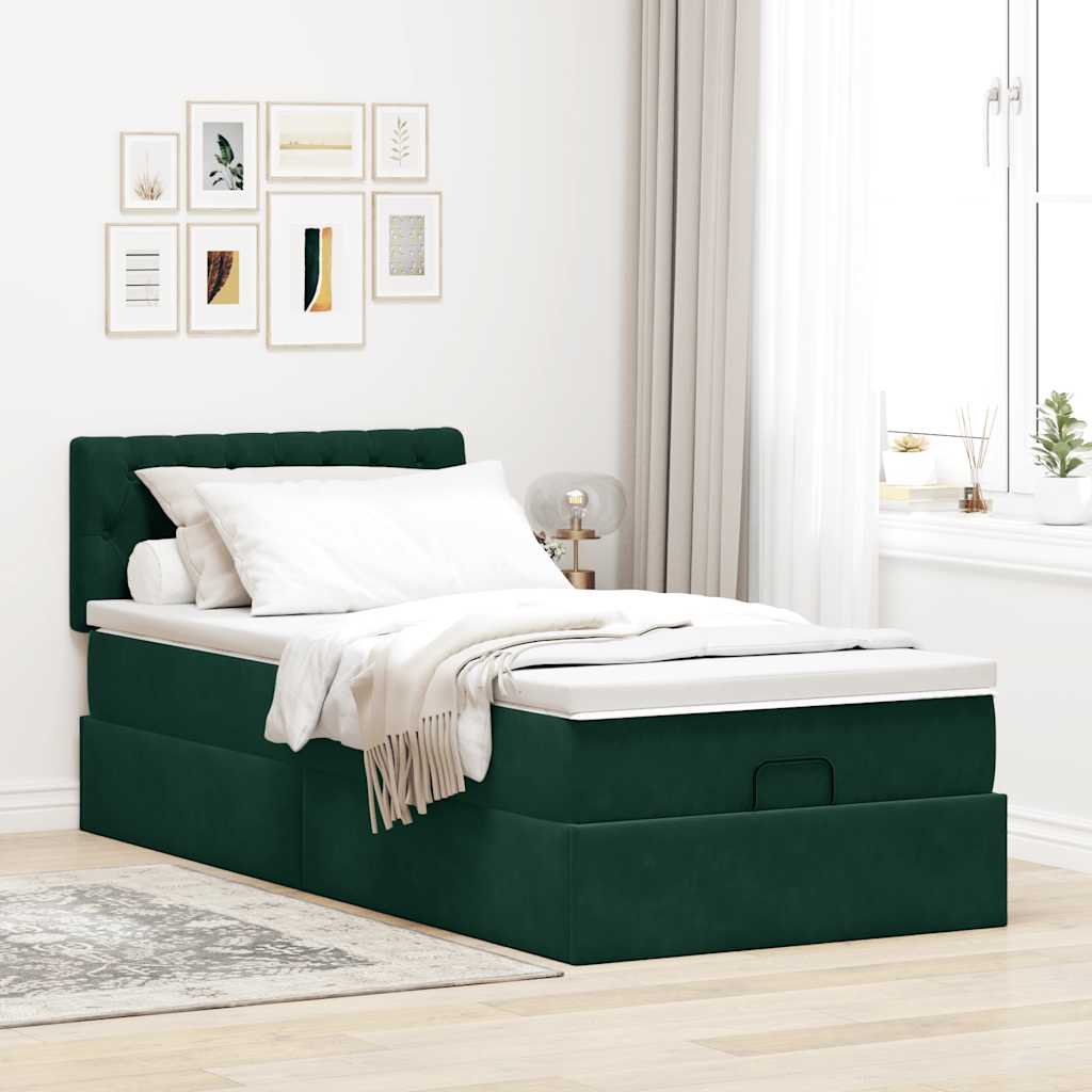 Bed poef met matras en LED's 90x200 cm fluweel donkergroen is nu te koop bij PeponiXL, paradijselijk wonen!