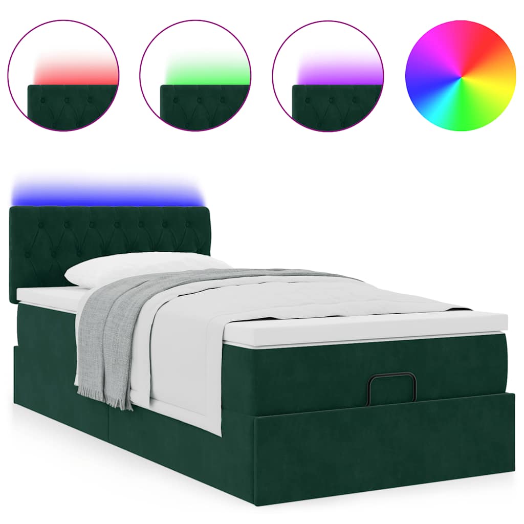 Bed poef met matras en LED's 90x200 cm fluweel donkergroen is nu te koop bij PeponiXL, paradijselijk wonen!