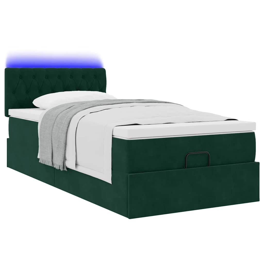 Bed poef met matras en LED's 90x200 cm fluweel donkergroen is nu te koop bij PeponiXL, paradijselijk wonen!