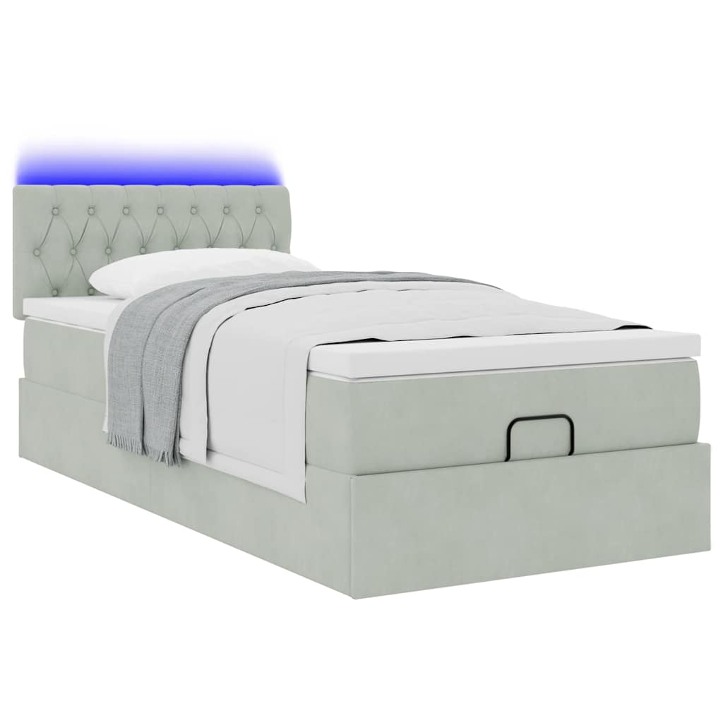 Ottoman bed met matras en LED's 100x200 cm fluweel lichtgrijs is nu te koop bij PeponiXL, paradijselijk wonen!