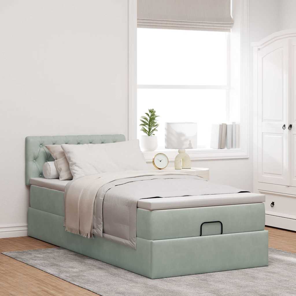 Ottoman bed met matras en LED's 100x200 cm fluweel lichtgrijs is nu te koop bij PeponiXL, paradijselijk wonen!