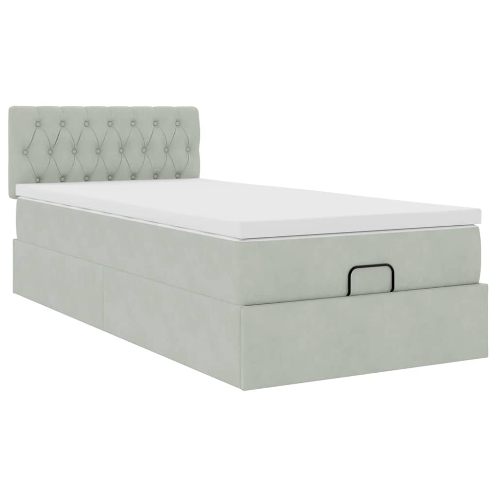 Ottoman bed met matras en LED's 100x200 cm fluweel lichtgrijs is nu te koop bij PeponiXL, paradijselijk wonen!