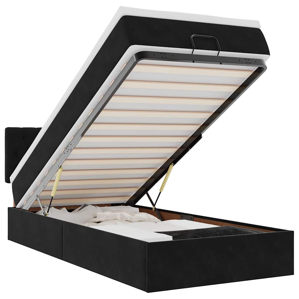 Ottoman bed met matras en LED's 100x200 cm fluweel zwart is nu te koop bij PeponiXL, paradijselijk wonen!