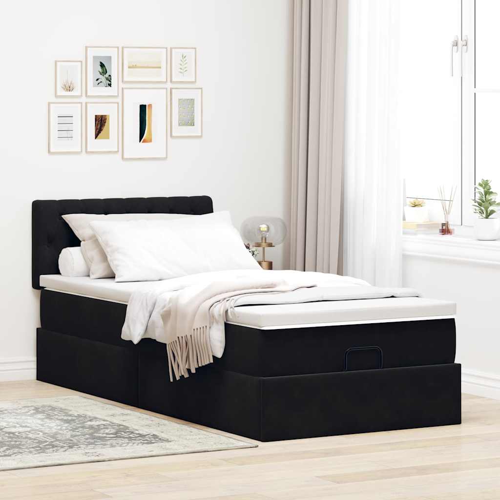 Ottoman bed met matras en LED's 100x200 cm fluweel zwart is nu te koop bij PeponiXL, paradijselijk wonen!