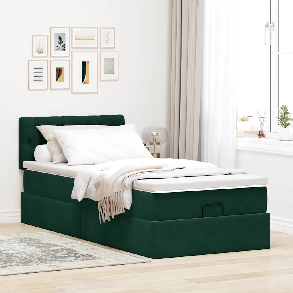 Ottoman bed met matras en LED's 100x200 cm fluweel donkergroen is nu te koop bij PeponiXL, paradijselijk wonen!