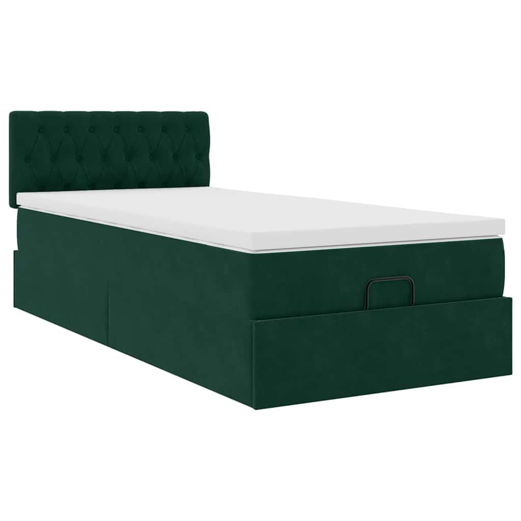 Ottoman bed met matras en LED's 100x200 cm fluweel donkergroen is nu te koop bij PeponiXL, paradijselijk wonen!