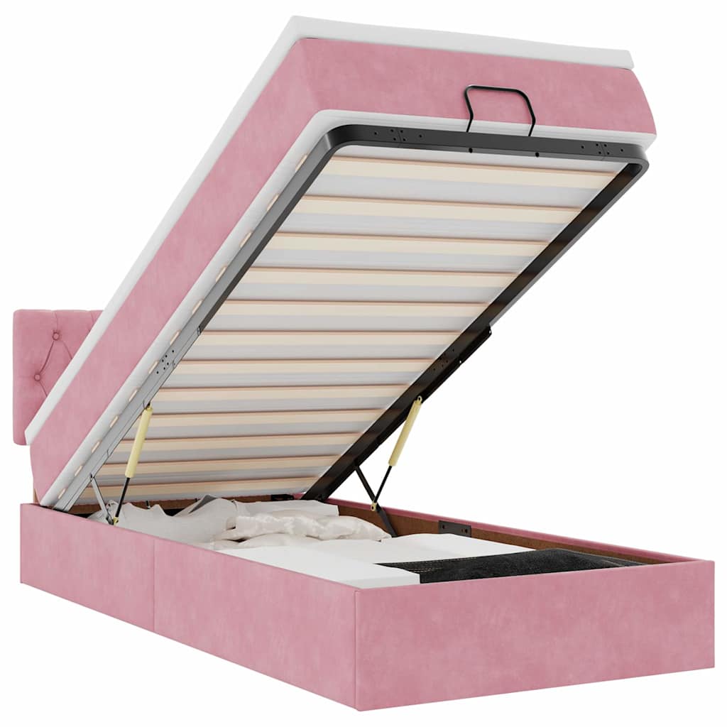Ottoman bed met matras en LED's 100x200 cm fluweel roze