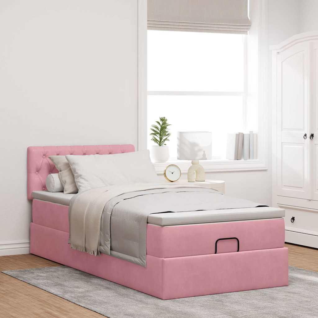 Ottoman bed met matras en LED's 100x200 cm fluweel roze