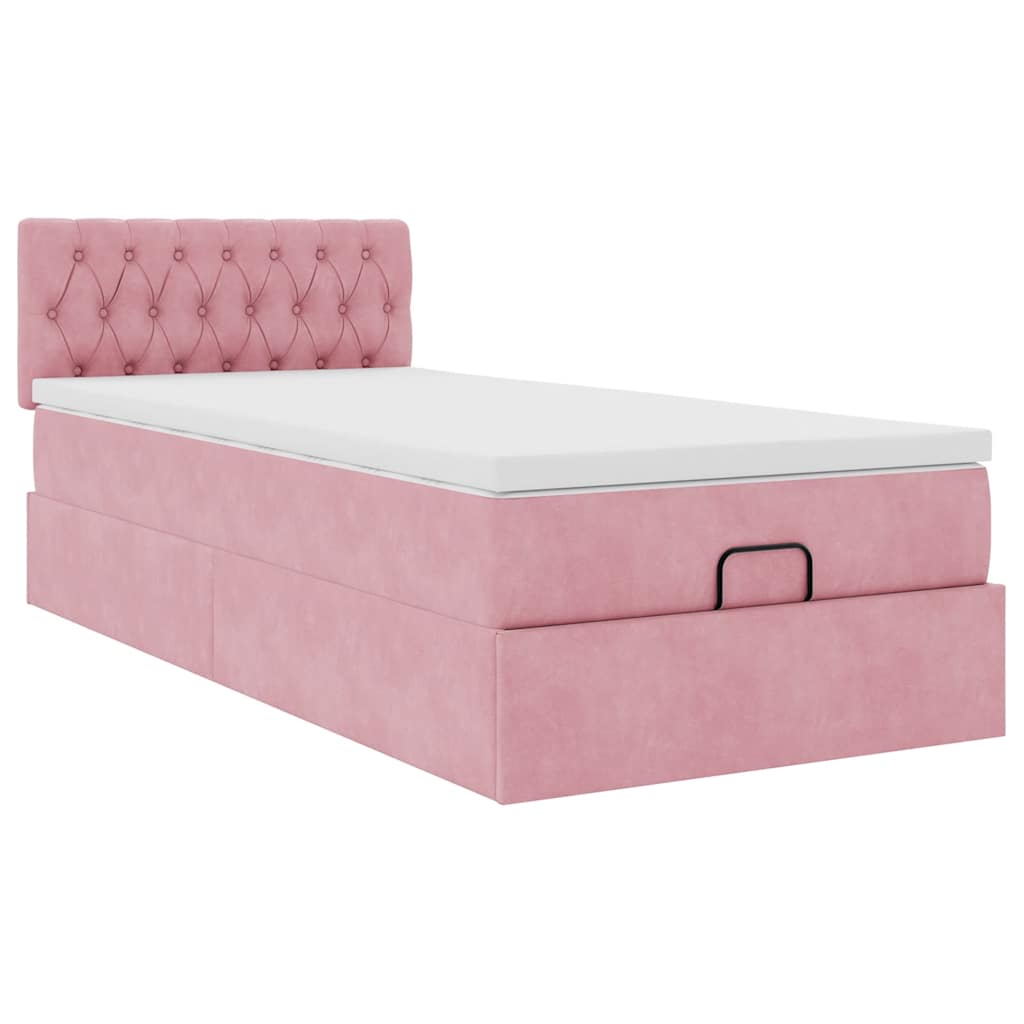 Ottoman bed met matras en LED's 100x200 cm fluweel roze
