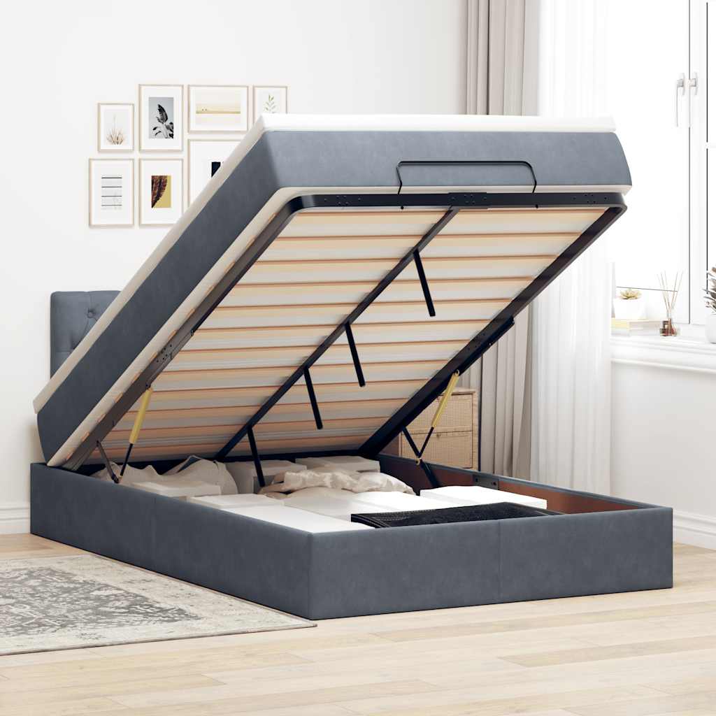 Bed poef met matras en LED's 120x190 cm fluweel donkergrijs is nu te koop bij PeponiXL, paradijselijk wonen!