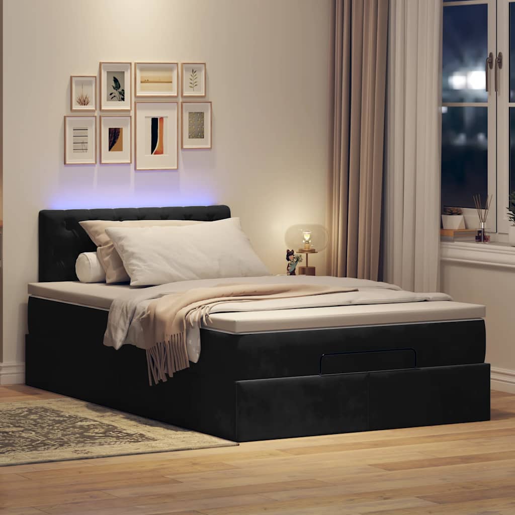Bed poef met matras en LED's 120x190 cm fluweel zwart is nu te koop bij PeponiXL, paradijselijk wonen!