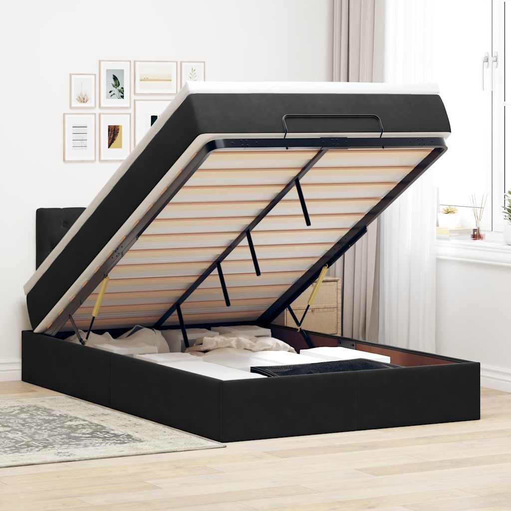 Bed poef met matras en LED's 120x190 cm fluweel zwart is nu te koop bij PeponiXL, paradijselijk wonen!