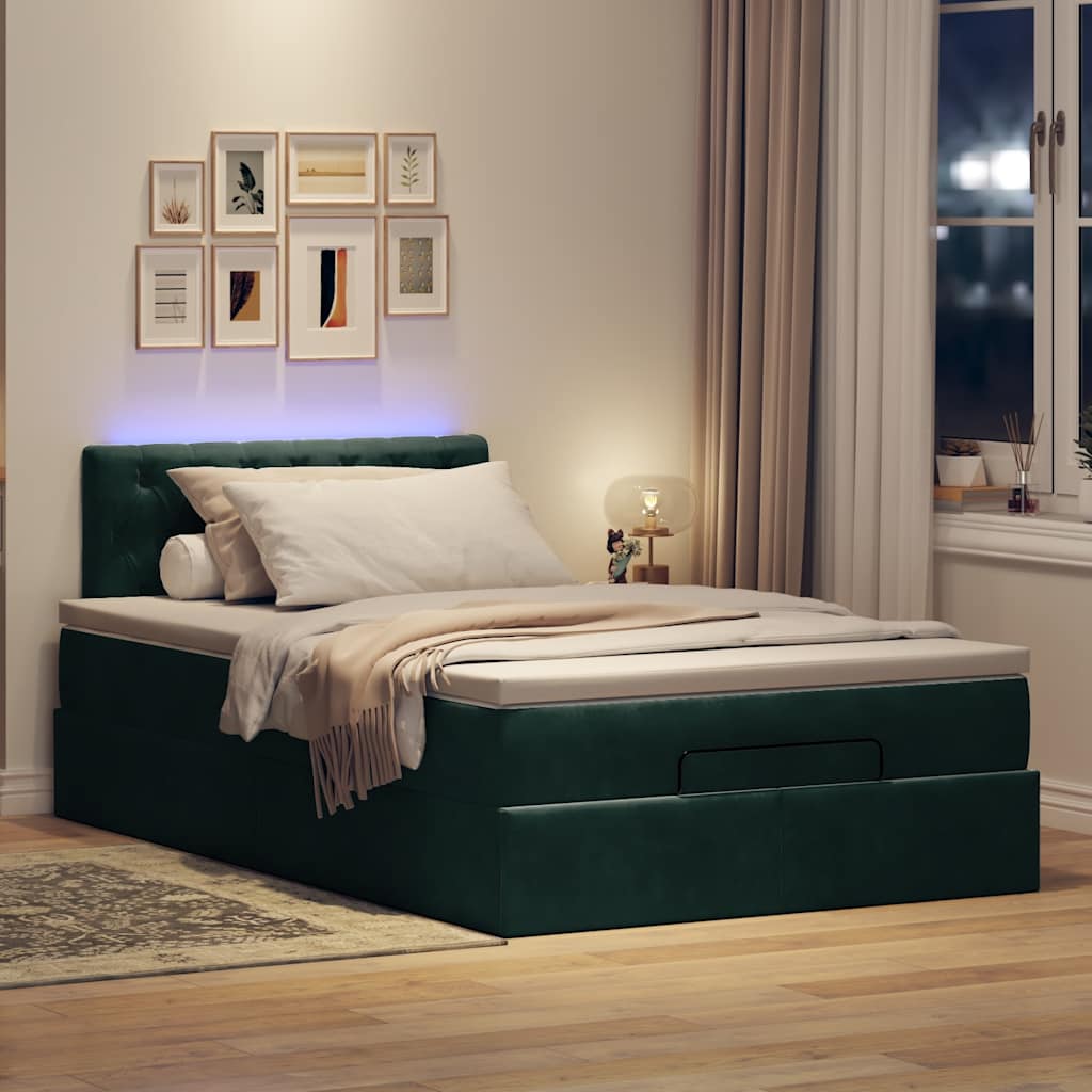 Bed poef met matras en LED's 120x190 cm fluweel donkergroen