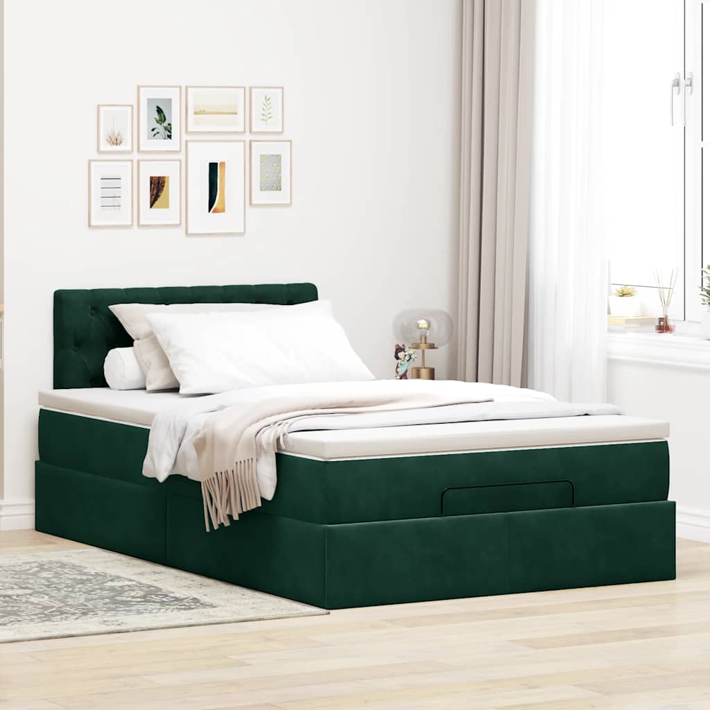Bed poef met matras en LED's 120x190 cm fluweel donkergroen