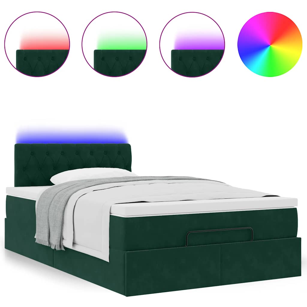 Bed poef met matras en LED's 120x190 cm fluweel donkergroen