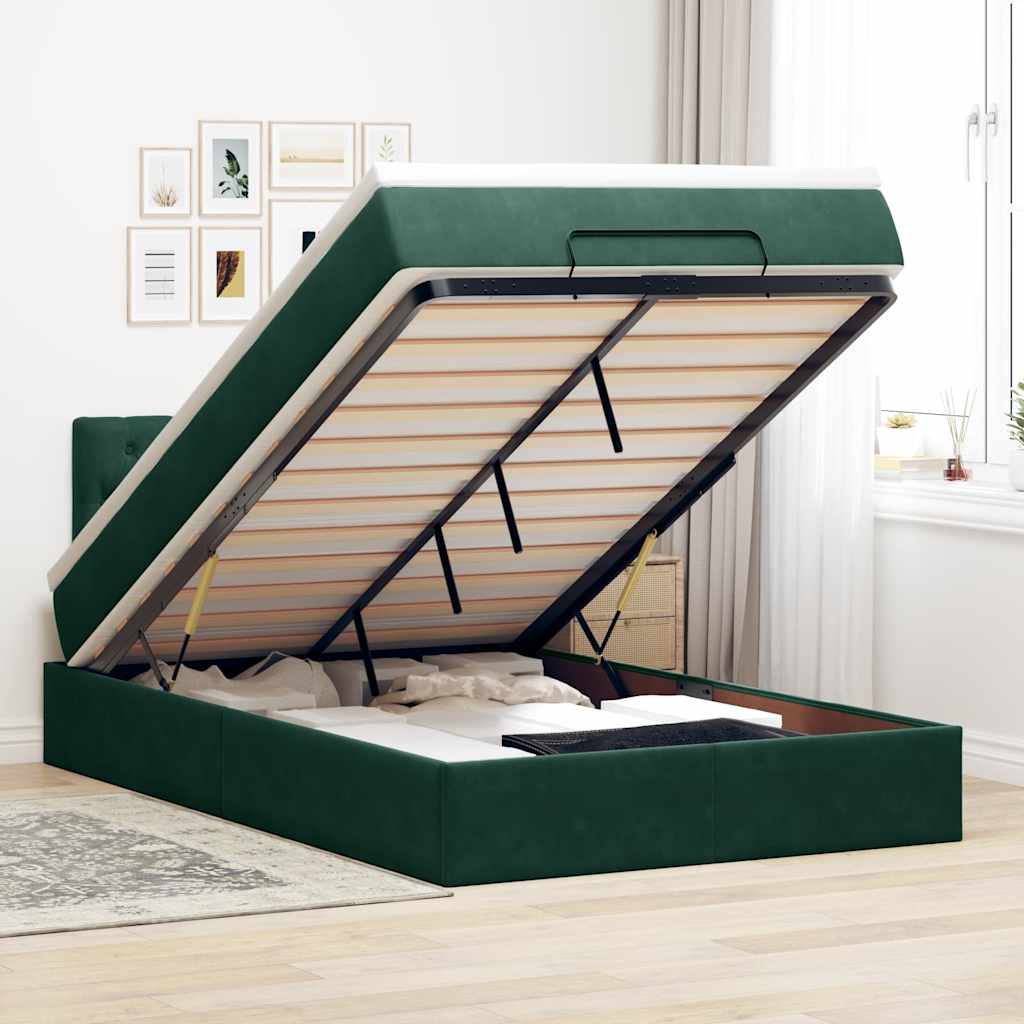 Bed poef met matras en LED's 120x190 cm fluweel donkergroen