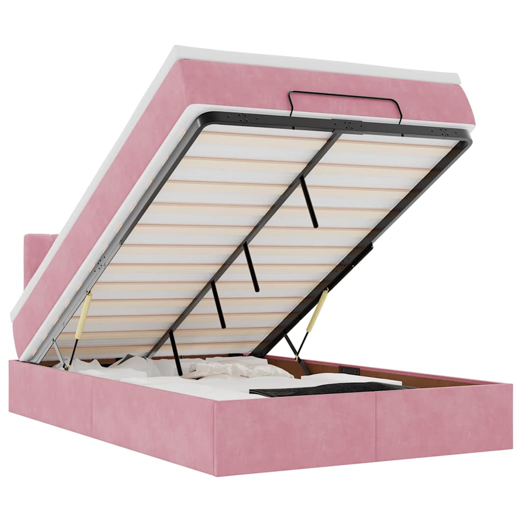 Bed poef met matras en LED's 120x190 cm fluweel roze