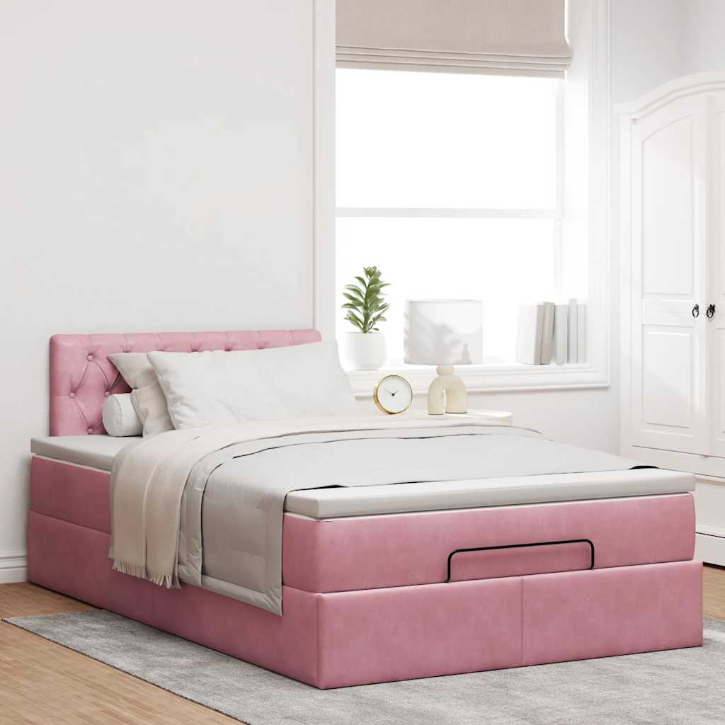 Bed poef met matras en LED's 120x190 cm fluweel roze