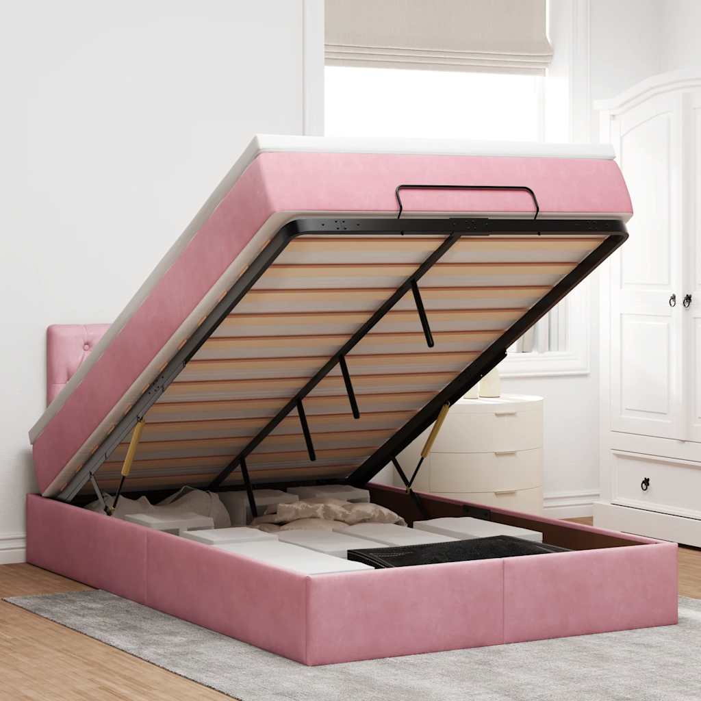 Bed poef met matras en LED's 120x190 cm fluweel roze