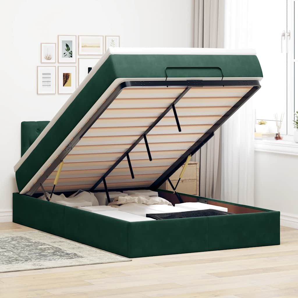 Ottoman bed met matras en LED's 120x200cm fluweel donkergroen
