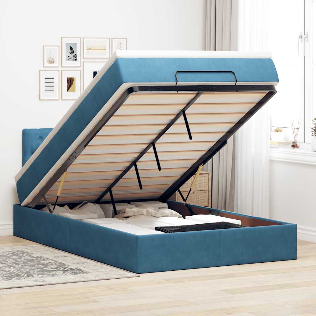 Ottoman bed met matras en LED's 120x200cm fluweel donkerblauw is nu te koop bij PeponiXL, paradijselijk wonen!