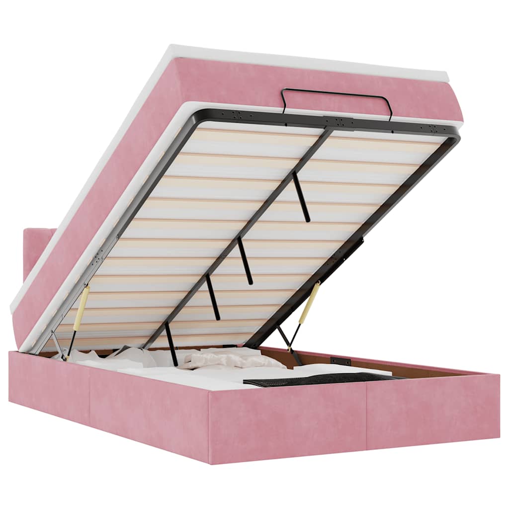 Ottoman bed met matras en LED's 120x200cm fluweel roze