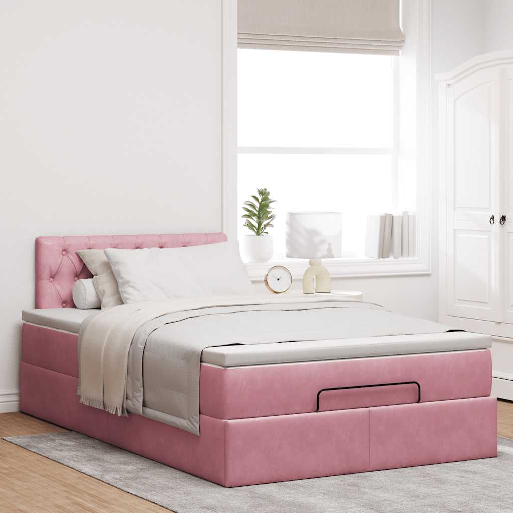 Ottoman bed met matras en LED's 120x200cm fluweel roze