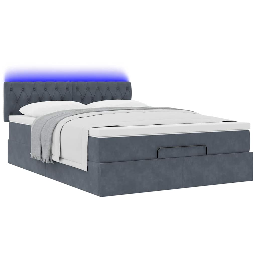 Ottoman bed met matras en LED's 140x190cm fluweel donkergrijs is nu te koop bij PeponiXL, paradijselijk wonen!